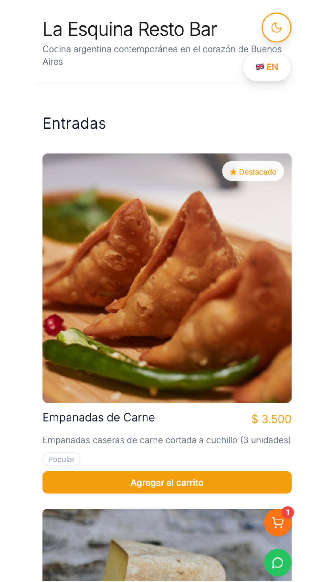 Ejemplo de menú digital - La Esquina Resto Bar